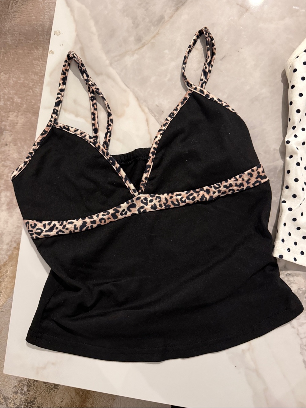 SHEIN Black Cami with Leopard-Trim Accents